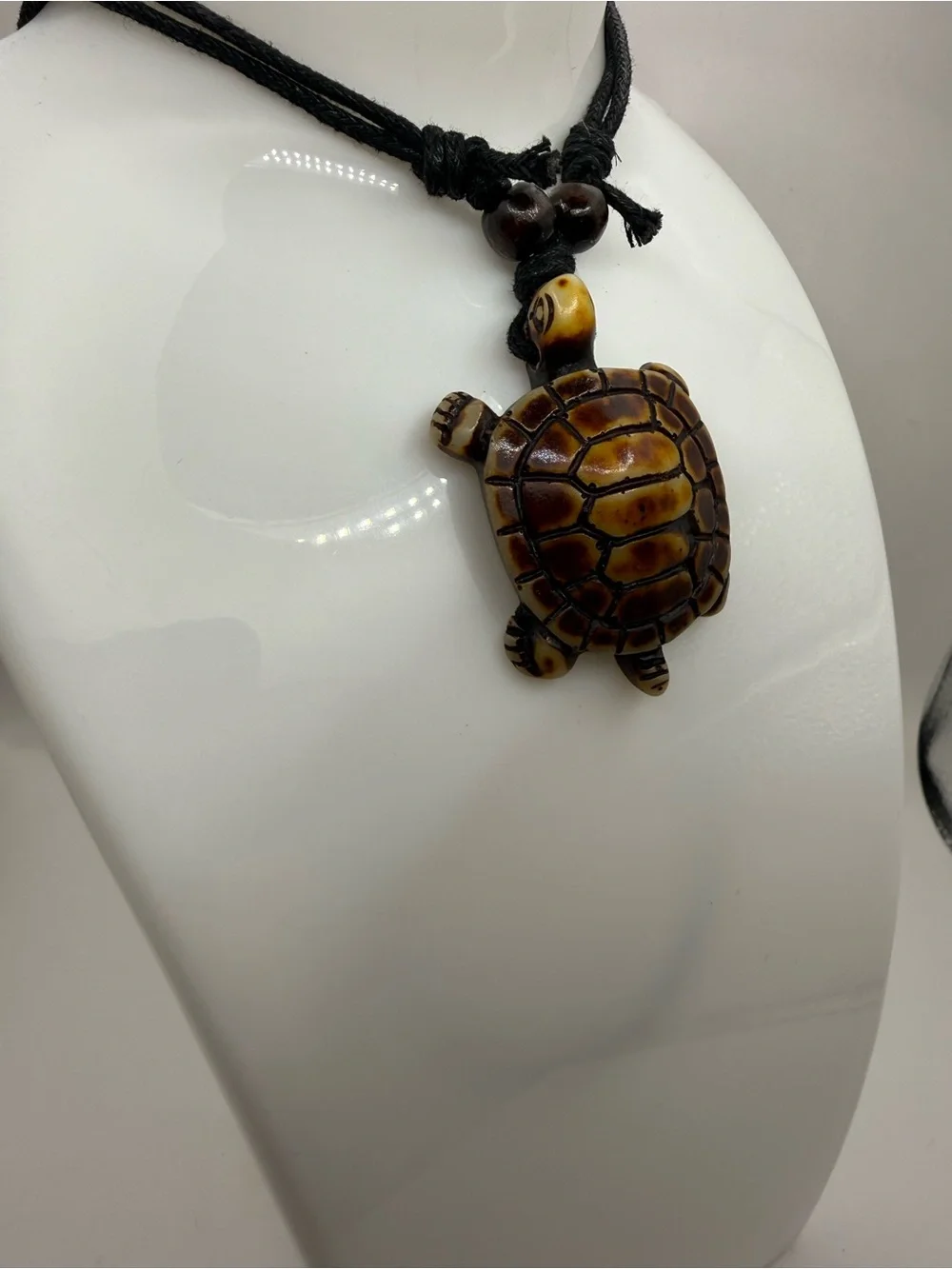 Brown Epoxy Resin Wood Turtle Pendant Necklace with Black Cord